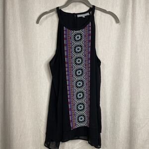 Daniel Rainn Razorback Sleeveless Top - Black With Geometric Print - Size M